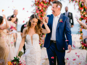 Mexico Destination Wedding, wedding petal toss, newlywed ceremony exit