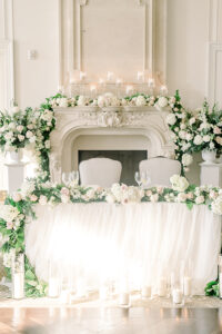 sweetheart table design, sweetheart table inspiration, romantic wedding flowers, ballroom wedding flowers, reception decor, reception flowers