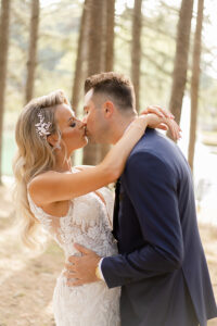 bride and groom kissing portrait