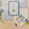 custom blue wedding stationery with vintage elements designed by Elephant Limbo