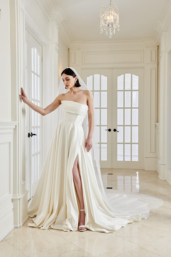 CWeddingsMag.com, Kelly Faetanini Spring 2024 wedding gown collection, bridal fashions, wedding gown inspirations, Saint gown