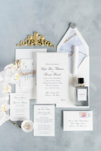 classic wedding invitation flat lay