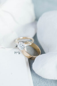 gold engagement ring and wedding band