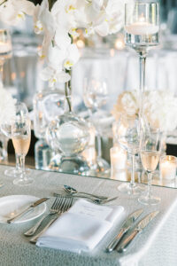 all white wedding tablescape
