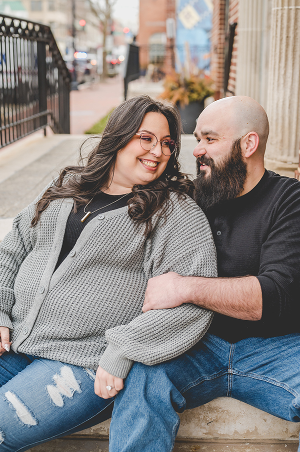 engaged couple in downtown Red Bank