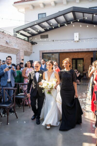 bride being walked down the aisle at Perona Farms, NJ wedding