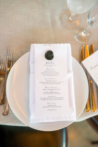 menu cards with wax seals, wax seal menu cards, custom menu cards, wedding day place setting