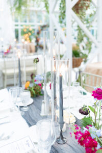 jewel-tone wedding tablescape, jewel-tone wedding centerpieces, colorful wedding centerpieces, Alexa Lynn Photography, Contemporary Weddings Magazine