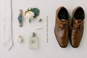 groom wedding day flat lay details